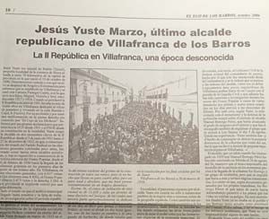 Jesús Yuste Marzo.  Último alcalde republicano de Villafranca de los Barros